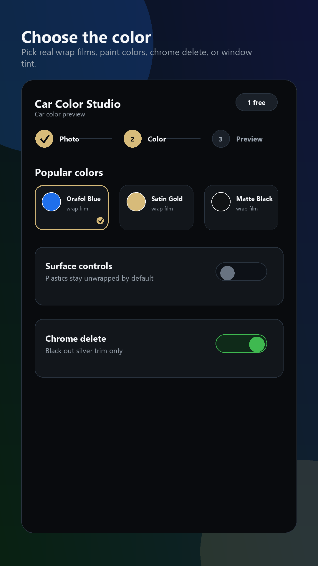 Car Color Studio color selection screen